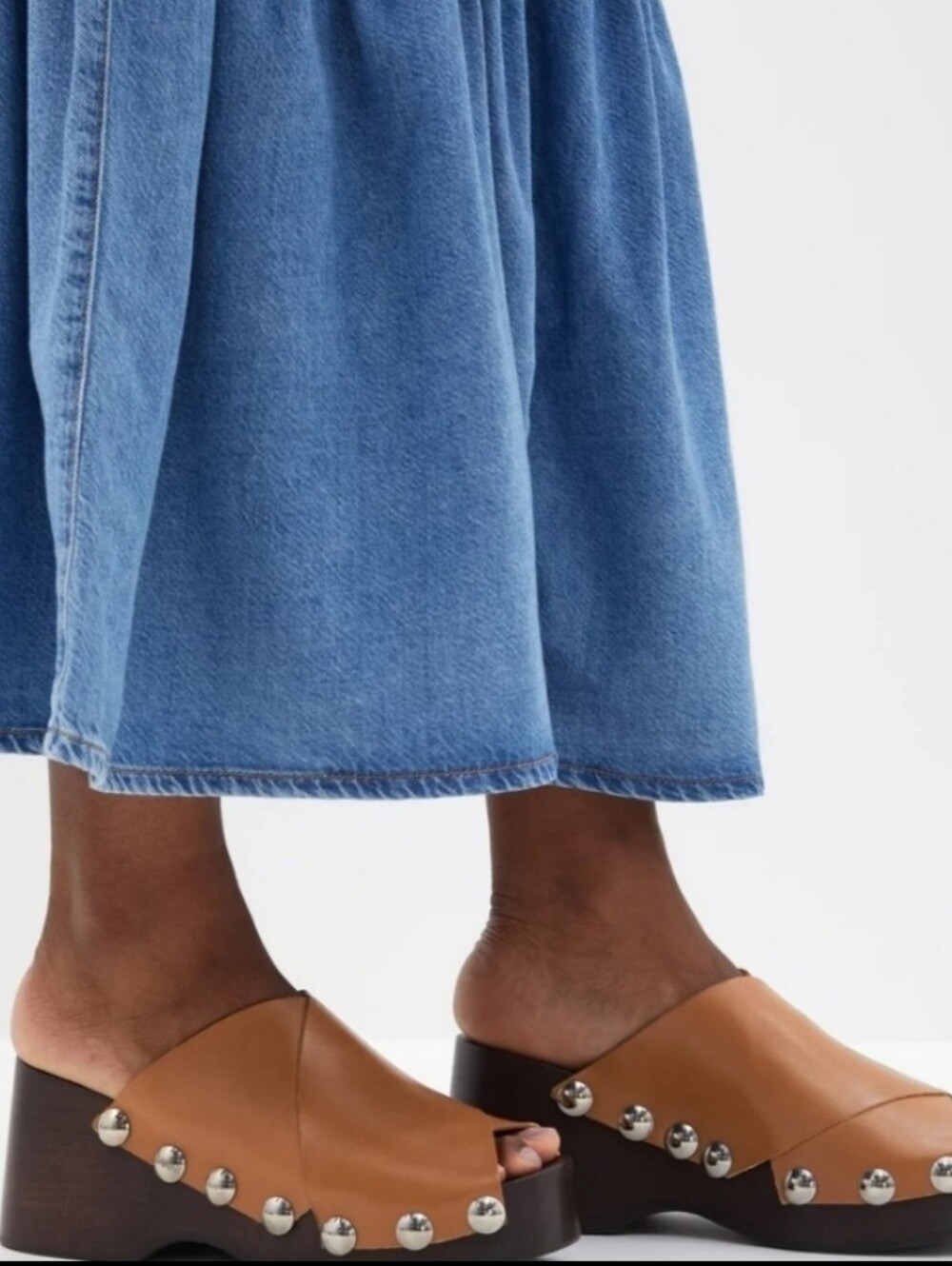Ganni Brown Cross-Strap Leather Platform Mule Slides